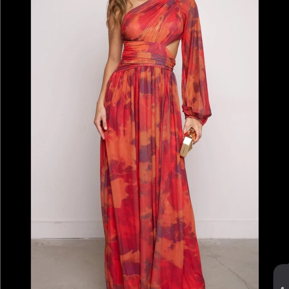 Elegant One-Shoulder Red and Orange Dress